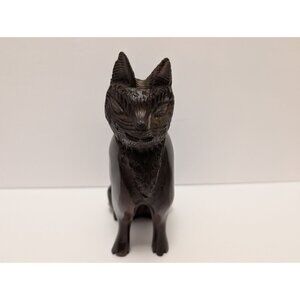 Hand-Carved Wooden Cat Figurine Decorative Sculpture Ironwood Detailed Craftsman
